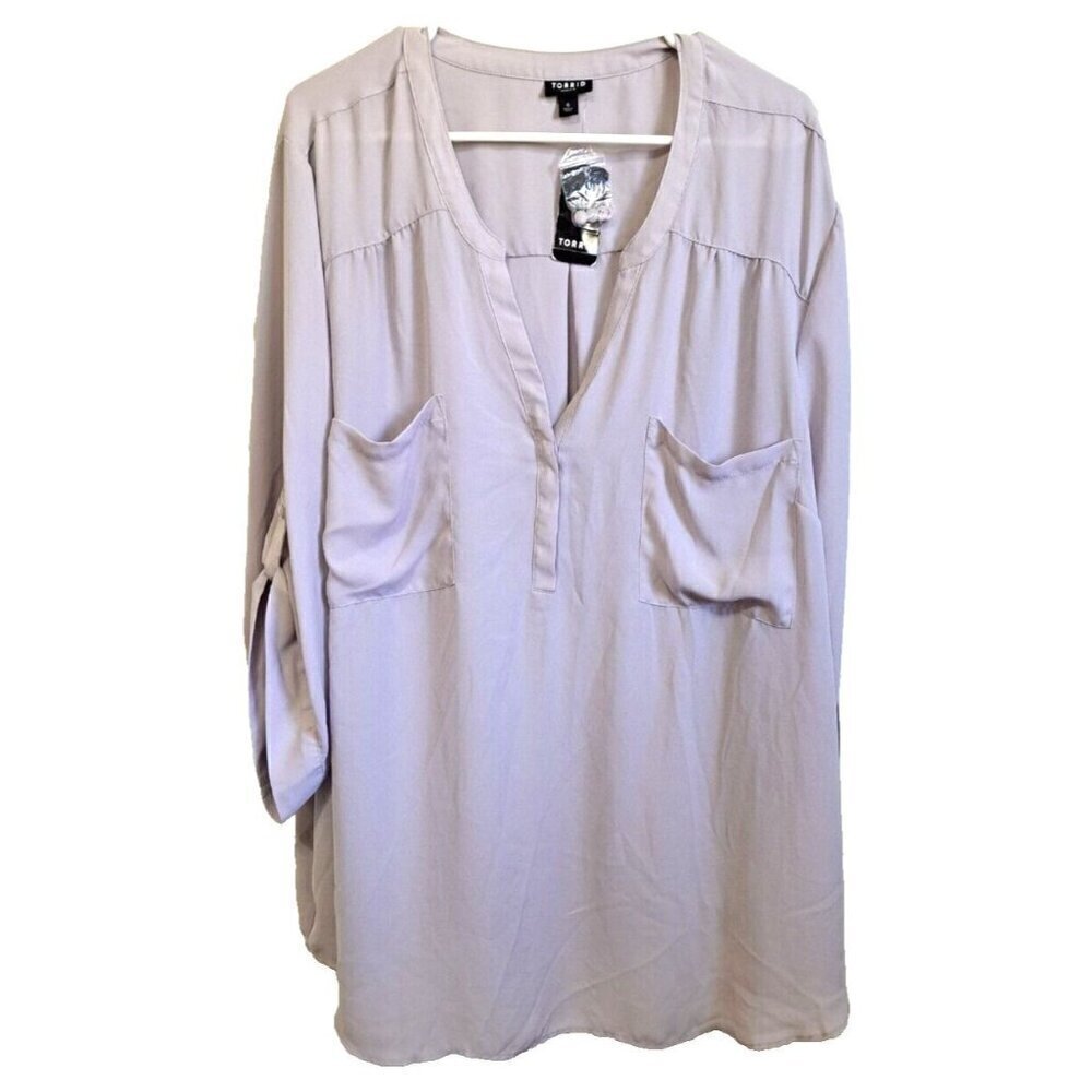 Torrid 6X Harper Georgette Pullover 3/4 Sleeve Top Mist Gray New with Tags